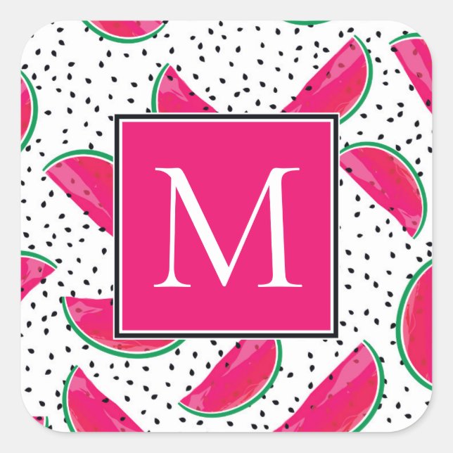 Neon Watermelon on Seeds Pattern Quadratischer Aufkleber (Vorderseite)