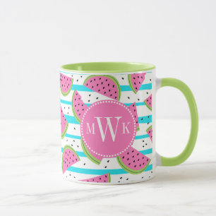 Neon Watermelon on Stripes Muster Tasse