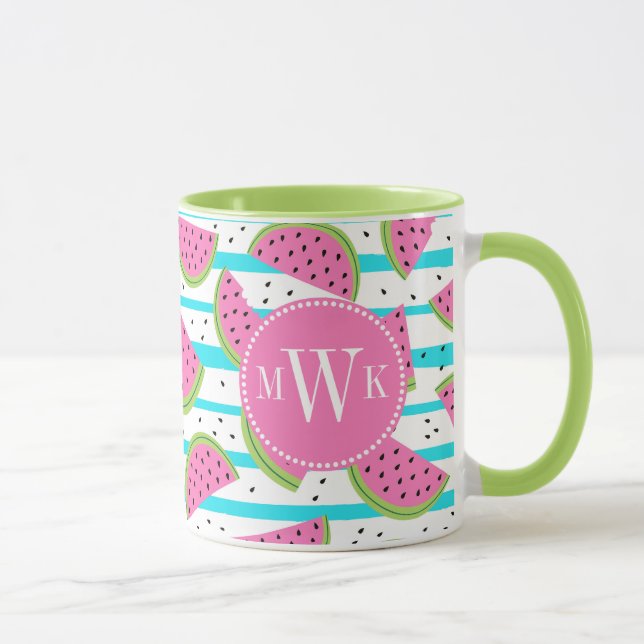 Neon Watermelon on Stripes Muster Tasse (Rechts)