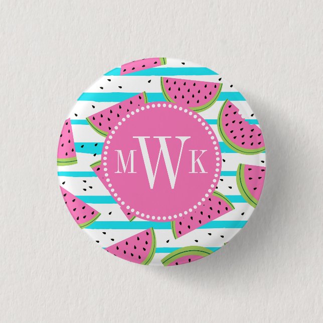 Neon Watermelon on Stripes Pattern Button (Vorderseite)