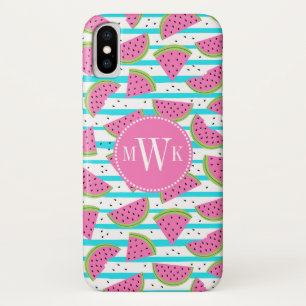 Neon Watermelon on Stripes Pattern iPhone X Hülle