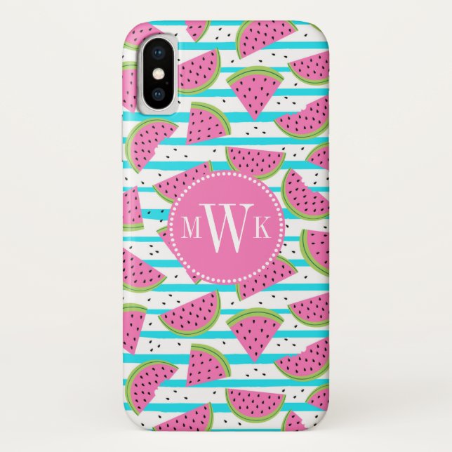 Neon Watermelon on Stripes Pattern Case-Mate iPhone Hülle (Rückseite)