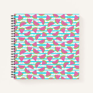 Neon Watermelon on Stripes Pattern Notizbuch