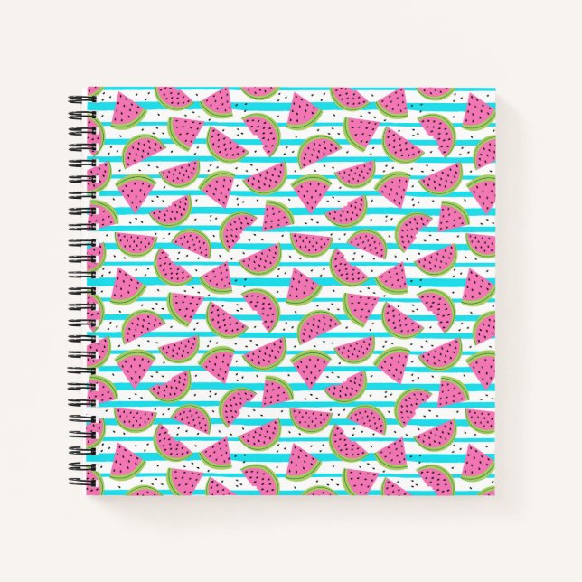 Neon Watermelon on Stripes Pattern Notizbuch (Vorderseite)
