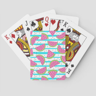 Neon Watermelon on Stripes Pattern Spielkarten