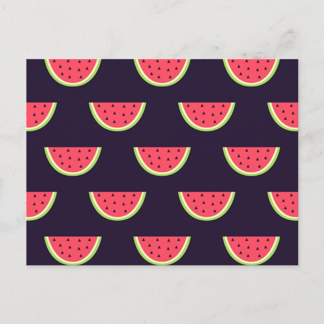 Neon Watermelon über Lila Muster Postkarte (Vorderseite)