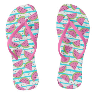 Neon Watermelon über Streifen Muster Flip Flops