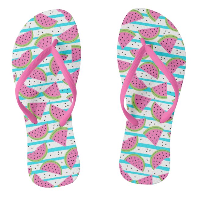Neon Watermelon über Streifen Muster Flip Flops (Fußbett)