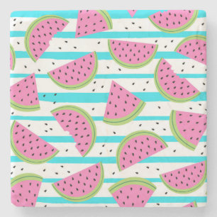 Neon Watermelon über Streifen Muster Steinuntersetzer