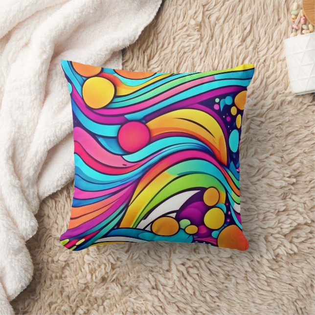 Neon Waves Lebendiger Kosmos Kissen (Decke)