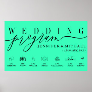 Neon Wedding Program Custom Icons Timeline Menü Poster