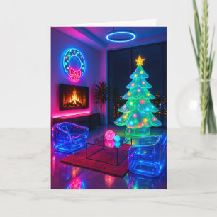 Neon-Weihnachtsbaum Retro-Futuristische-Weihnachts Karte