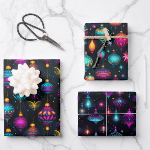 Neon-Weihnachtsdekorationen Geschenkpapier Set