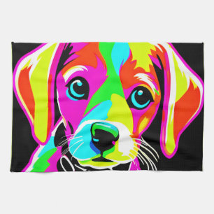 Neon Welpen Pop Art Geschirrtuch