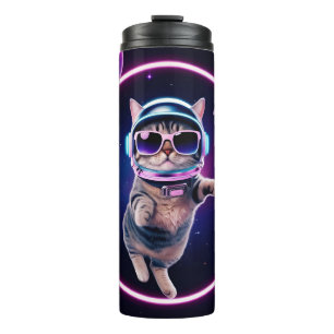 Neon-Weltraumkatze-Tasse – Kosmischer Feline-Glow- Thermosbecher