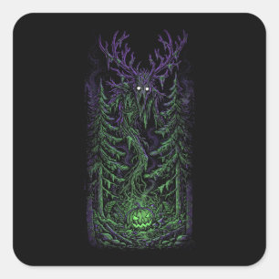 Neon-Wendigo-Waldkreatur-Halloween-Aufkleber Quadratischer Aufkleber