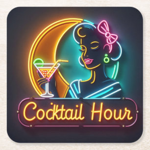 Neon-Werbeschild aus der Mitte des Jahrhunderts Co Rechteckiger Pappuntersetzer
