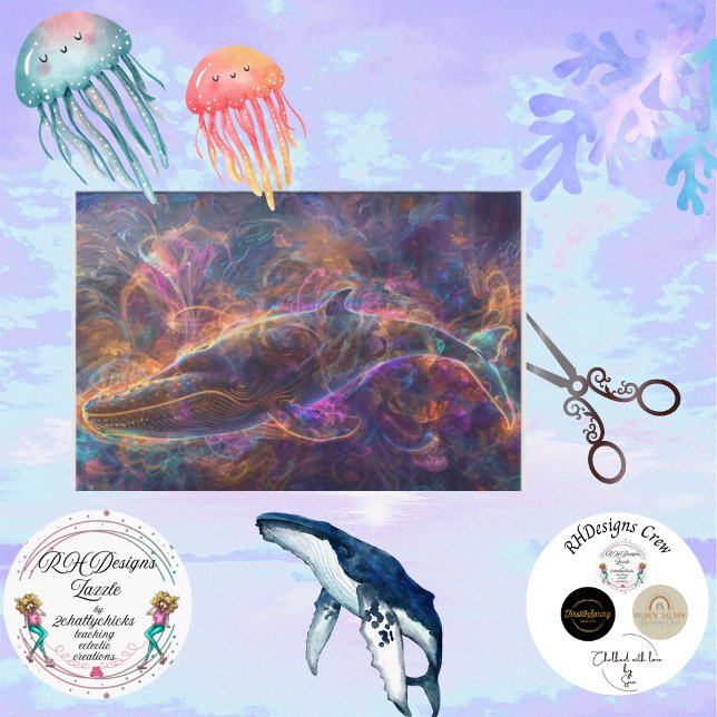 Neon Whale Orange Lila Blue Decoupage Seidenpapier (Von Creator hochgeladen)