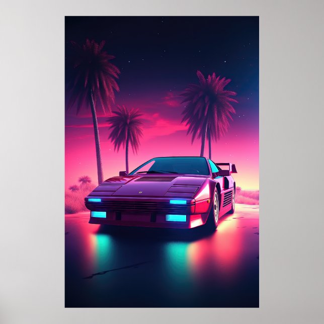 Neon Wheels: Ein Synthwave-Laufwerk in die Zukunft Poster (Vorne)