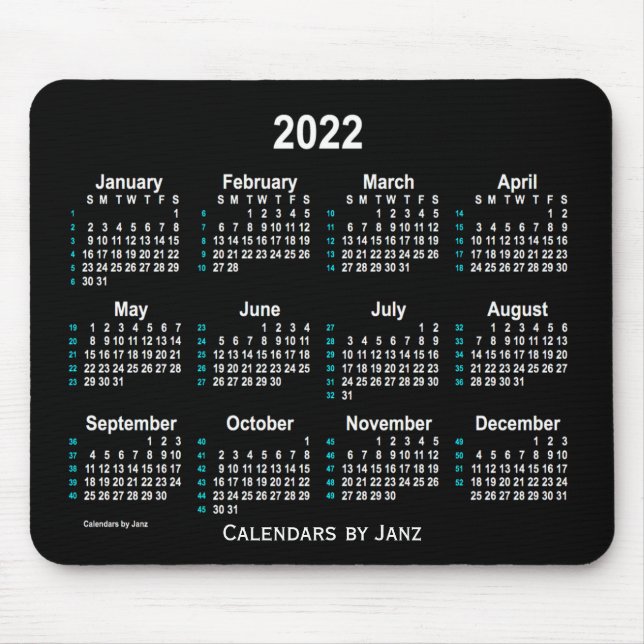 Neon White 52 Weeks Calendar von Janz 2022 Mousepad (Vorne)