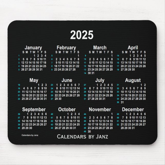 Neon White 52 Weeks Calendar von Janz 2025 Mousepad (Vorne)