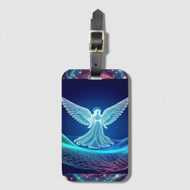 Neon White Angel auf dem Galaxy Background Gepäckt Gepäckanhänger (Vorderseite Vertikal)