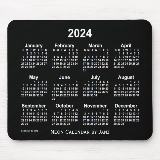 Neon White Calendar von Janz 2024 Mousepad (Vorne)