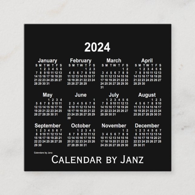 Neon White Calendar von Janz 2024 Quadratische Visitenkarte (Vorderseite)