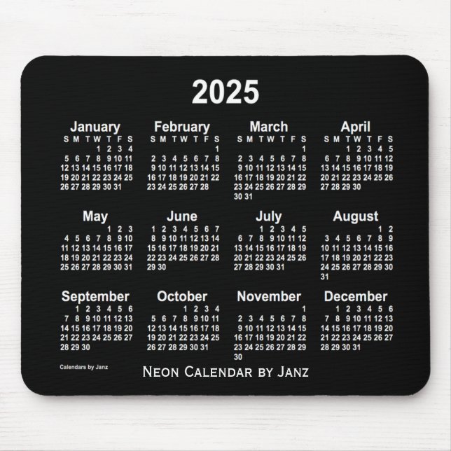 Neon White Calendar von Janz 2025 Mousepad (Vorne)