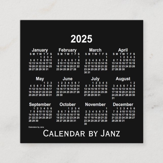 Neon White Calendar von Janz 2025 Quadratische Visitenkarte (Vorderseite)