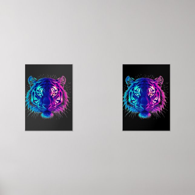 Neon White Tiger – Glowing Cyberpunk Wildlife Art Bilderwand Sets (Vorderseite)