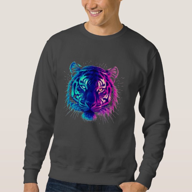 Neon White Tiger – Glowing Cyberpunk Wildlife Art Sweatshirt (Vorderseite)