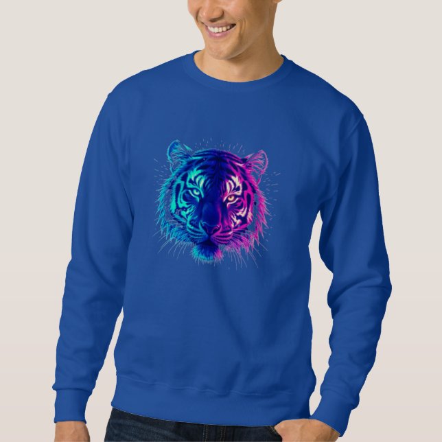 Neon White Tiger – Glowing Cyberpunk Wildlife Art Sweatshirt (Vorderseite)