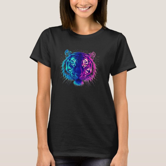 Neon White Tiger – Glowing Cyberpunk Wildlife Art T-Shirt (Vorderseite)