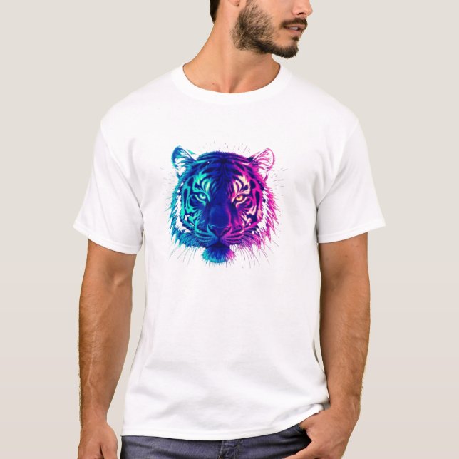 Neon White Tiger – Glowing Cyberpunk Wildlife Art T-Shirt (Vorderseite)