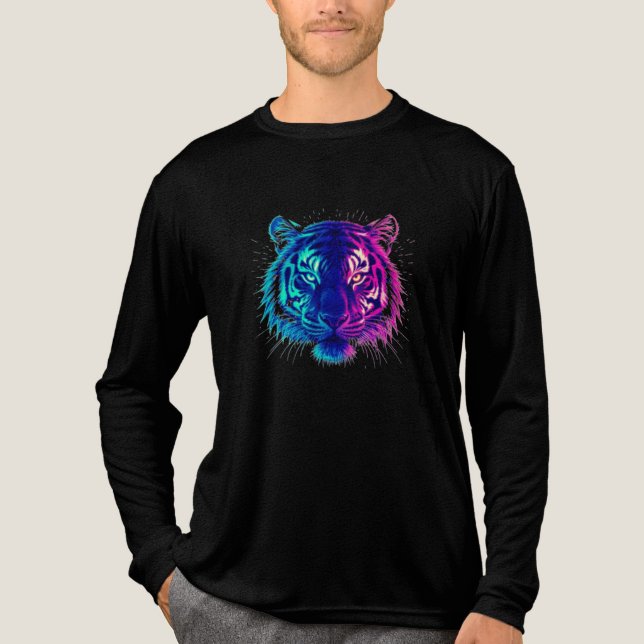 Neon White Tiger – Glowing Cyberpunk Wildlife Art Tri-Blend Shirt (Vorderseite)