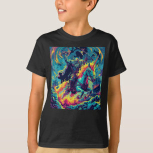 Neon Wikinger Krieger reitet auf einem flammenden  T-Shirt