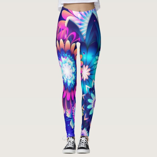 Neon Wild Blume Leggings (Vorderseite)