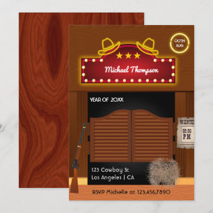 Neon Wild West Cowboy themed Abschlussfeier Einlad Einladung