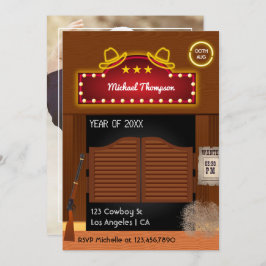 Neon Wild West Cowboy themed Graduation Party Einladung