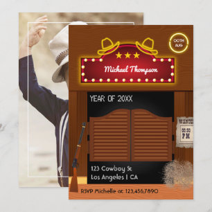 Neon Wild West Cowboy themed Graduation Party Einladung