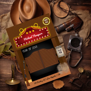 Neon Wild West Cowboy themed Graduation Party Einladung