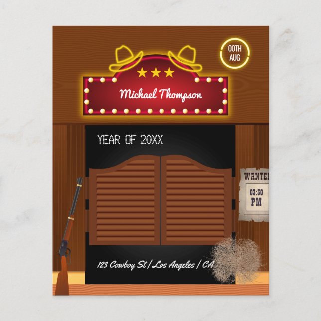 Neon Wild West Cowboy themed Graduation Party Flyer (Vorne)