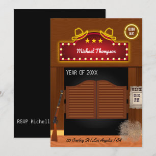 Neon Wild West Cowboy themed Graduation Party Invi Einladung