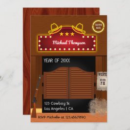 Neon Wild West Cowboy themed Graduation Party Invi Einladung