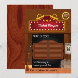 Neon Wild West Cowboy themed Graduation Party Invi Einladung