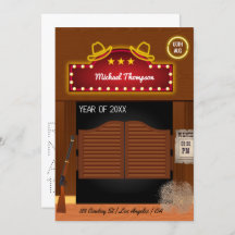 Neon Wild West Cowboy themed Graduation Party Invi