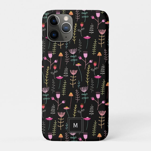 Neon Wildblumen auf Schwarz, Case-Mate iPhone Hülle (Rückseite)