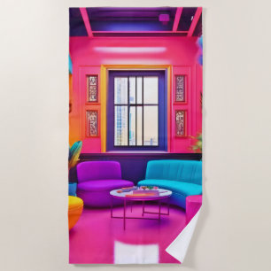 Neon-Wohnzimmer in kräftigen Farben Strandtuch