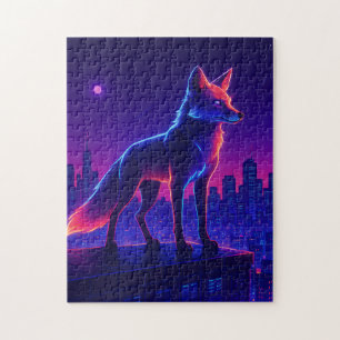 Neon Wolf Above the City Puzzle